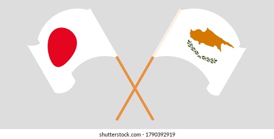 Crossed and waving flags of Cyprus and Japan