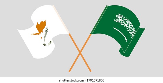Crossed and waving flags of Cyprus and the Kingdom of Saudi Arabia