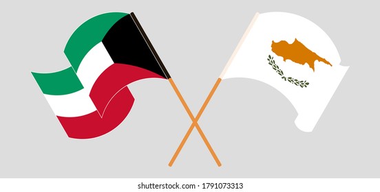 Banderas cruzadas y ondeando banderas de Chipre y Kuwait