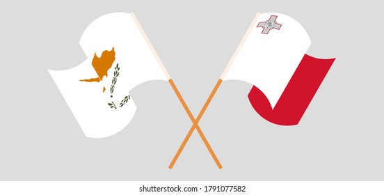 Banderas de Chipre y Malta cruzadas y ondeadas