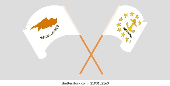Überquerte und wehende Flaggen von Zypern und dem Staat Rhode Island. Vektorgrafik
