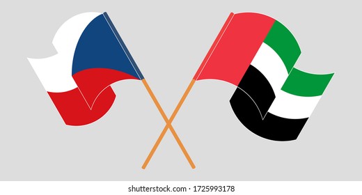  Banderas cruzadas y ondeadas de la República Checa y los Emiratos Árabes Unidos