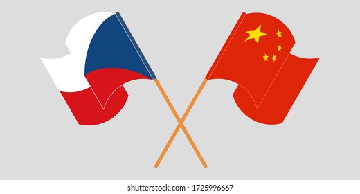 Crossed and waving flags of Czech Republic and China