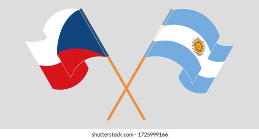Crossed and waving flags of Czech Republic and Argentina
