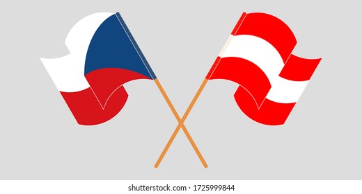 Crossed and waving flags of Czech Republic and Austria