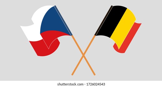Crossed and waving flags of Czech Republic and Belgium
