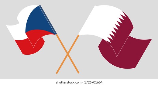 Banderas cruzadas y ondeando banderas de la República Checa y Qatar