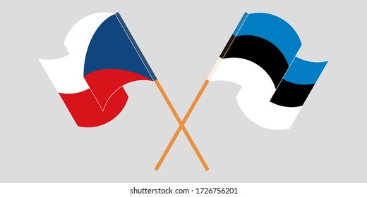 Crossed and waving flags of Czech Republic and Estonia