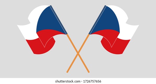 Banderas cruzadas y ondeando banderas de la República Checa