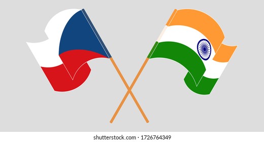 Crossed and waving flags of Czech Republic and India