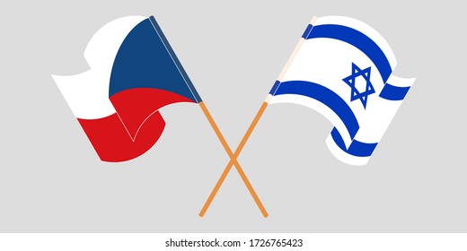 Banderas cruzadas y ondeando banderas de la República Checa e Israel