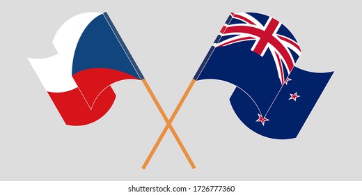  Crossed and waving flags of Czech Republic and New Zealand