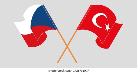 Crossed and waving flags of Czech Republic and Turkey