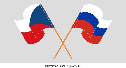 Crossed and waving flags of Czech Republic and Russia