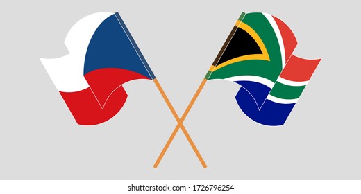 Crossed and waving flags of Czech Republic and South Africa