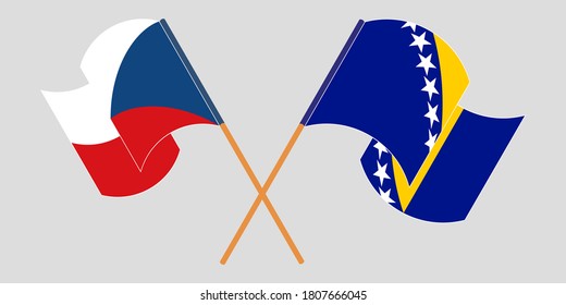 Crossed and waving flags of Czech Republic and Bosnia and Herzegovina