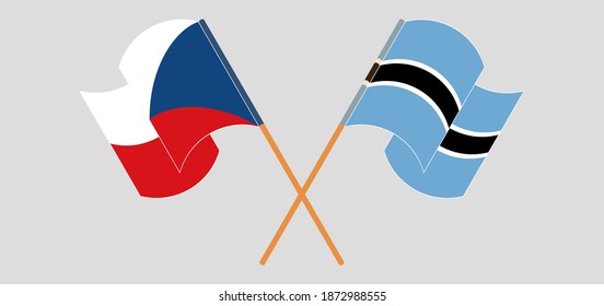 Crossed and waving flags of Czech Republic and Botswana