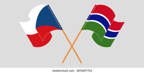 Crossed and waving flags of Czech Republic and the Gambia