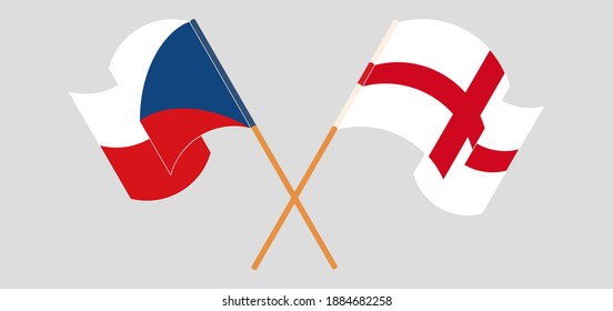 Banderas cruzadas y ondeando banderas de la República Checa e Inglaterra
