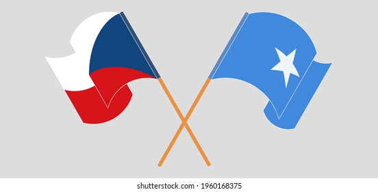 Crossed and waving flags of Czech Republic and Somalia