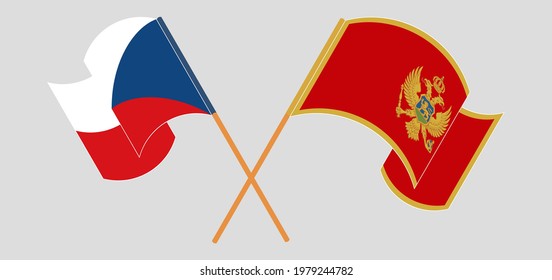 Banderas cruzadas y ondeadas de la República Checa y Montenegro