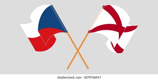 Cruzaron y ondearon banderas de la República Checa y del Estado de Alabama. Ilustración del vector
