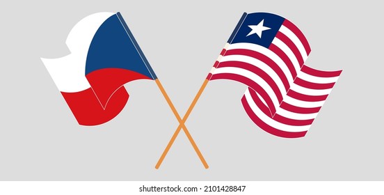 Crossed and waving flags of Czech Republic and Liberia. Vector illustration
