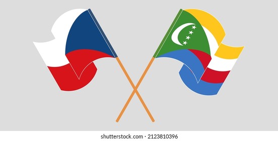 Banderas cruzadas y ondeando banderas de la República Checa y las Comoras. Ilustración del vector
