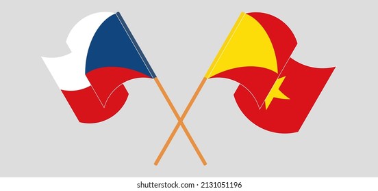 Banderas cruzadas y ondeando banderas de la República Checa y Tigray. Ilustración del vector