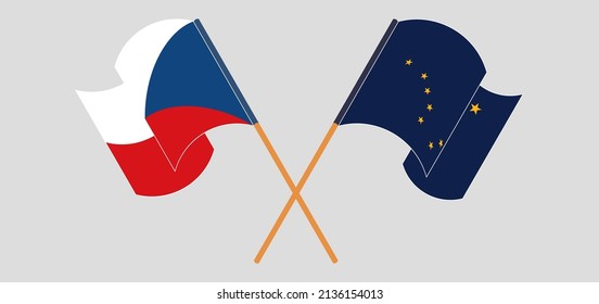 Crossed and waving flags of Czech Republic and the State of Alaska. Vector illustration
