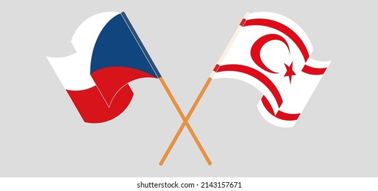 Crossed and waving flags of Czech Republic and Northern Cyprus. Vector illustration
