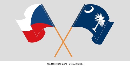 Crossed and waving flags of Czech Republic and The State of South Carolina. Vector illustration
