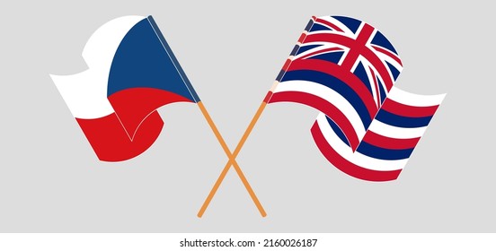 Crossed and waving flags of Czech Republic and The State Of Hawaii. Vector illustration

