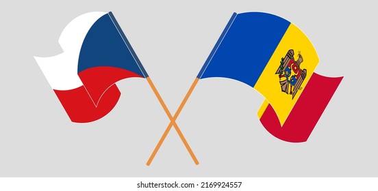 Banderas cruzadas y ondeando banderas de la República Checa y Moldavia. Ilustración del vector
