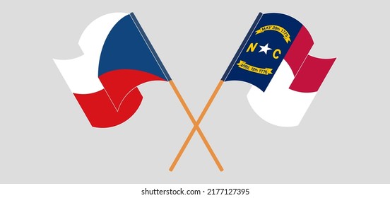 Crossed and waving flags of Czech Republic and The State of North Carolina. Vector illustration
