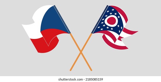 Crossed and waving flags of Czech Republic and the State of Ohio. Vector illustration
