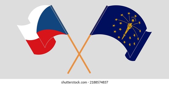 Banderas cruzadas y ondeando banderas de la República Checa y del Estado de Indiana. Ilustración del vector
