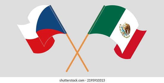 Cruzaron y ondearon banderas de la República Checa y México. Ilustración del vector
