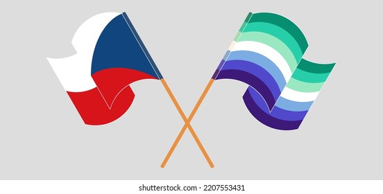 Crossed and waving flags of Czech Republic and gay men pride. Vector illustration
