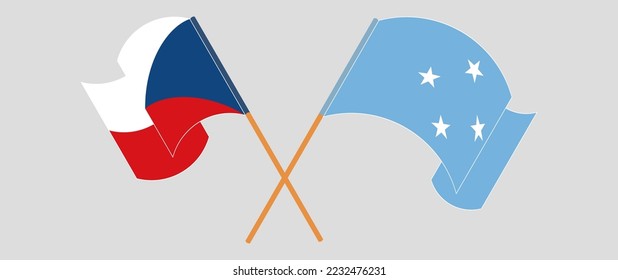 Crossed and waving flags of Czech Republic and Micronesia. Vector illustration

