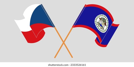 Überquerte und wehende Flaggen der Tschechischen Republik und Belize. Vektorgrafik

