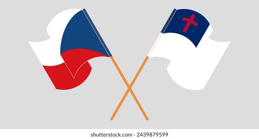 Cruzada y ondeando banderas de la República Checa y el cristianismo. Ilustración de vector
