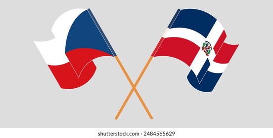 Crossed and waving flags of Czech Republic and Dominican Republic. Vector illustration
