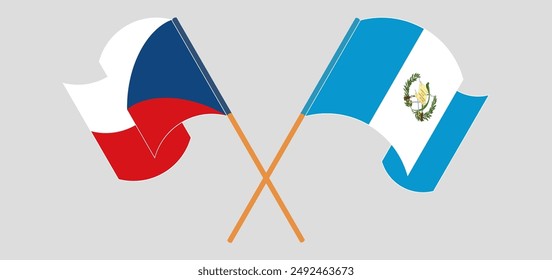 Cruzadas y ondeando banderas de la República Checa y la República de Guatemala. Ilustración vectorial
