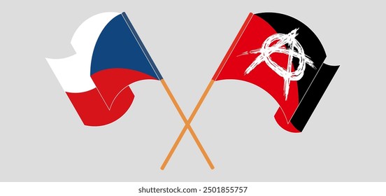 Banderas cruzadas y ondeando de la República Checa y la Anarquía. Ilustración vectorial

