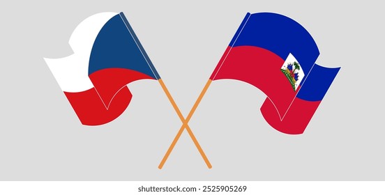 Banderas cruzadas y ondeando de la República Checa y la República de Haití. Ilustración vectorial.
