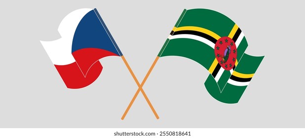 Crossed and waving flags of Czech Republic and Dominica. Vector illustration.
