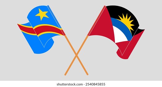 Crossed and waving flags of Democratic Republic of the Congo and Antigua and Barbuda. Vector illustration.
