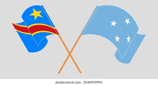 Bandeiras cruzadas e acenando da República Democrática do Congo e da Micronésia. Ilustração vetorial.
