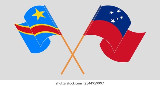 Bandeiras cruzadas e acenando da República Democrática do Congo e de Samoa. Ilustração vetorial.
